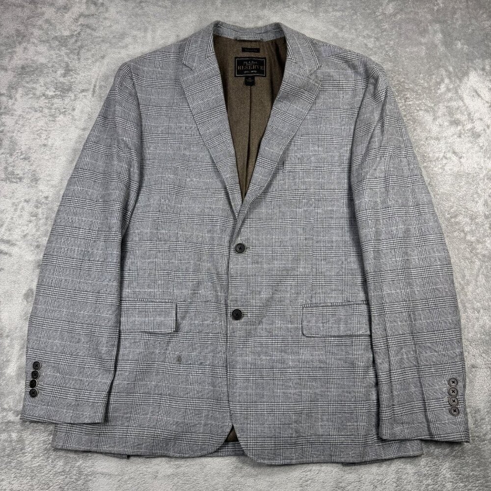 Jos A Bank Reserve Mens Plaid Sport Coat Tailored Fit Suit Blazer Gray Stretch